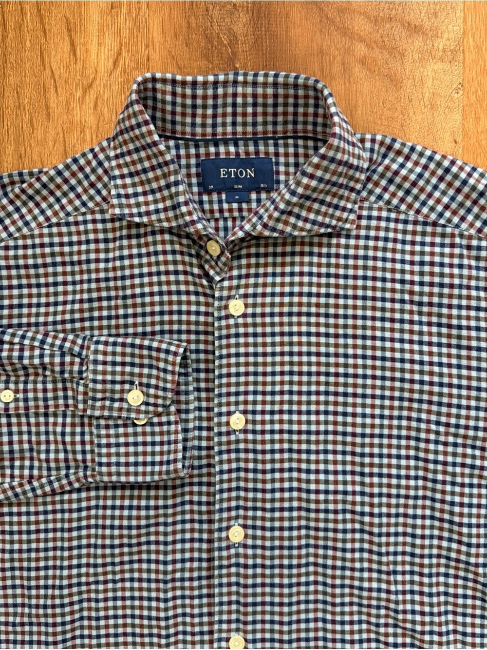 Eton Men's M 15.5 39 Gingham Check Button Up Shirt Slim Fit Dress Long Sleeve